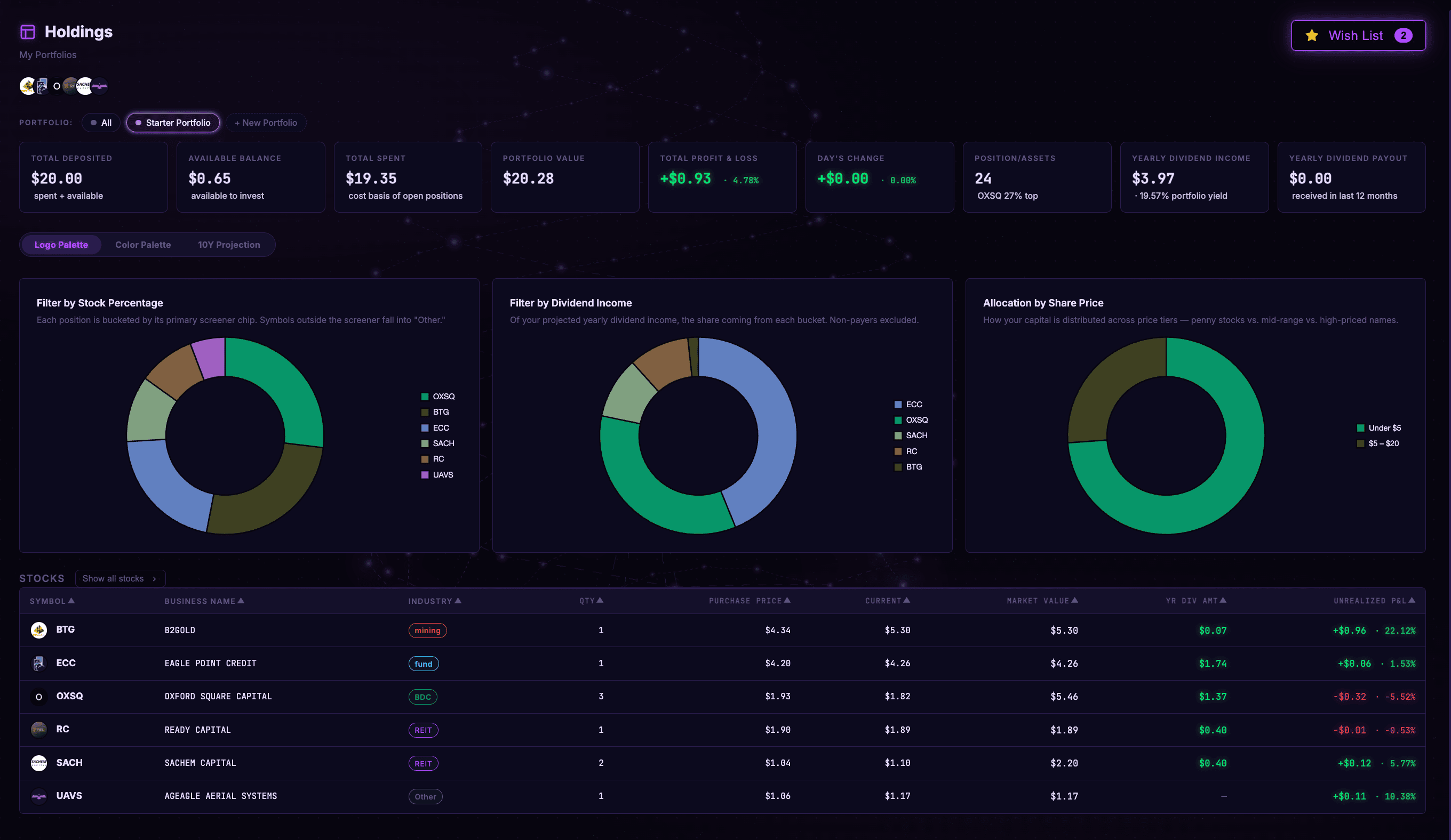 Starter portfolio dashboard preview